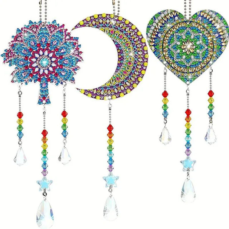 SZ-Damai DIY Mond und Sonne Diamantmalerei Windspiel Set, Bohemian Aesthetic Fensterdekoration zum Aufhängen, mehrfarbig - Bild 1