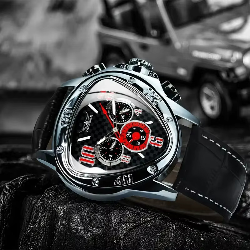 FORSINING Armbanduhr Automatik, Tonneau, Leder, Schwarz, Rot, Herren - Bild 1