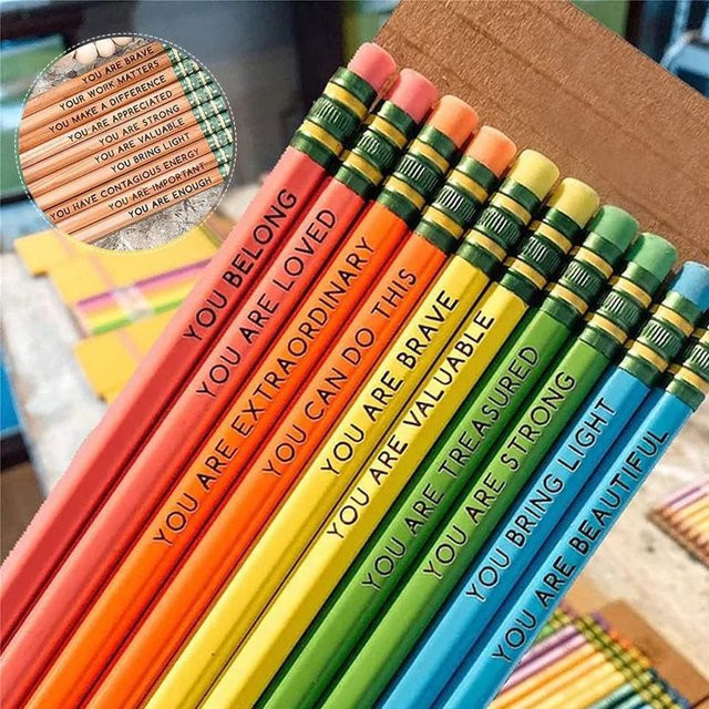 10er Set inspirierende Holzbleistifte mit Affirmationen in Multicolour für Studenten und kreative Schreibwaren - Bild 1