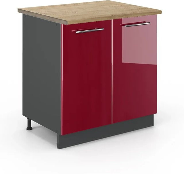 Vicco Spülenunterschrank Fame-Line in Bordeaux Hochglanz und Anthrazit mit Regal und Eichen-Optik, Breite: 80 cm, Höhe: 82 cm, Tiefe: 60 cm - Bild 1