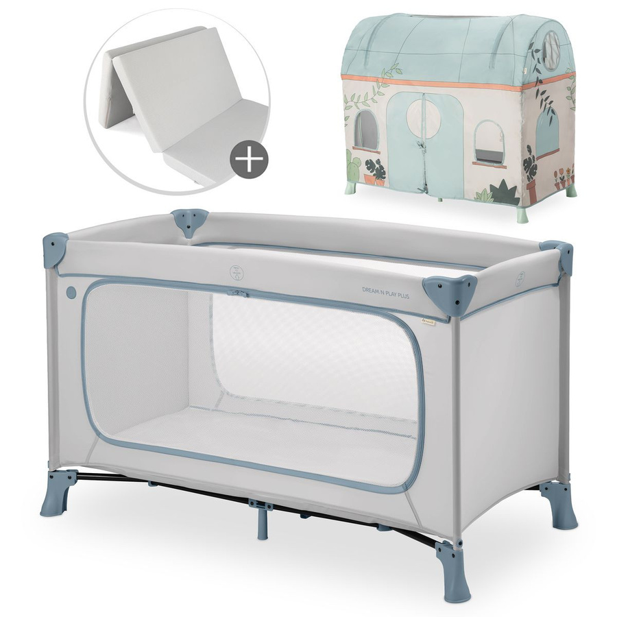 Hauck Reisebett Set Dream N Play Plus mit Komfort Matratze und Spielzelt in Dusty Blue Floral - Bild 1