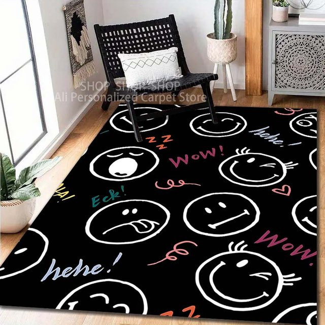 UQIDEHOME Kreativer Teppich mit Smiley-Gesichtsmuster, rutschfest und waschbar, B/B: 90 x 130 cm - Bild 1