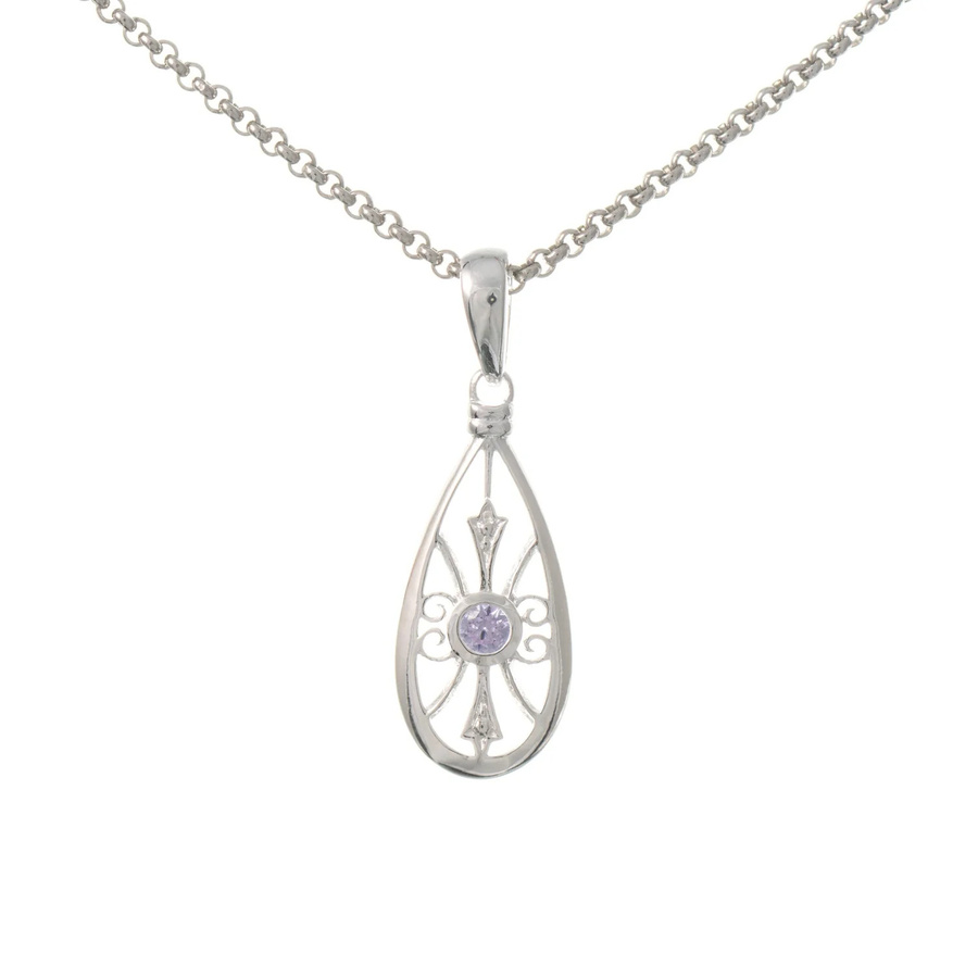 Anhänger mit Kette, 925 Silber, Zirkonia, flieder, Damen - Bild 1