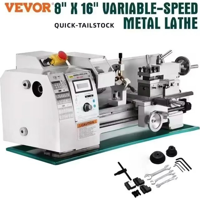 VEVOR Mini-Metalldrehmaschine 750W mit 4-Zoll-3-Backenfutter zum Gewindeschneiden von Metall, B/T/H: 8 x 16 x 16 Zoll - Bild 1