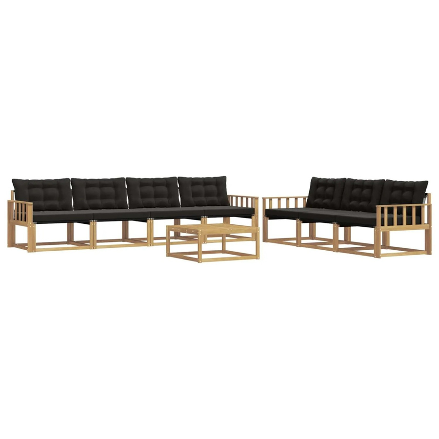 vidaXL Outdoor-Sofagarnitur 8-teilig aus massivem Akazienholz mit Textilene-Bezug und Polstern in Weiß-Schwarz - Bild 2