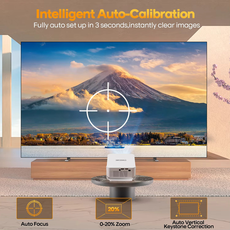 Magcubic HY300Max Projektor mit Autofokus, Android 14, 400 ANSI, 8K Unterstützung, Native 720P Auflösung, Wifi6 und Bluetooth 5.4, Farbe: Weiß - Bild 3