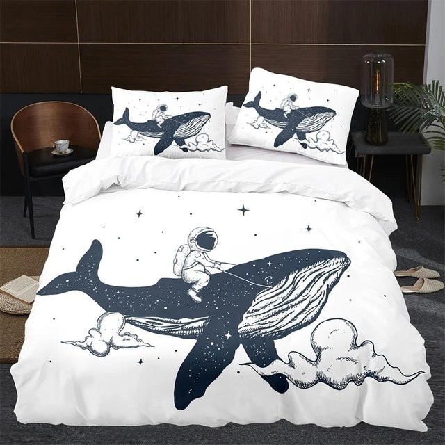 Niedliches Cartoon Wal Bettwäscheset aus Polyester für Kinder und Erwachsene, 3-teilig, B/H: 135 x 200 cm - Bild 1
