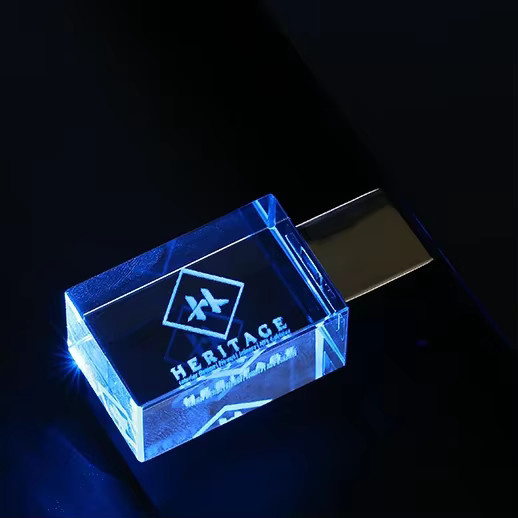 JASTER USB-Flash-Laufwerk mit LED-Beleuchtung und Kristall-Design in Blau und Roségold - Bild 1
