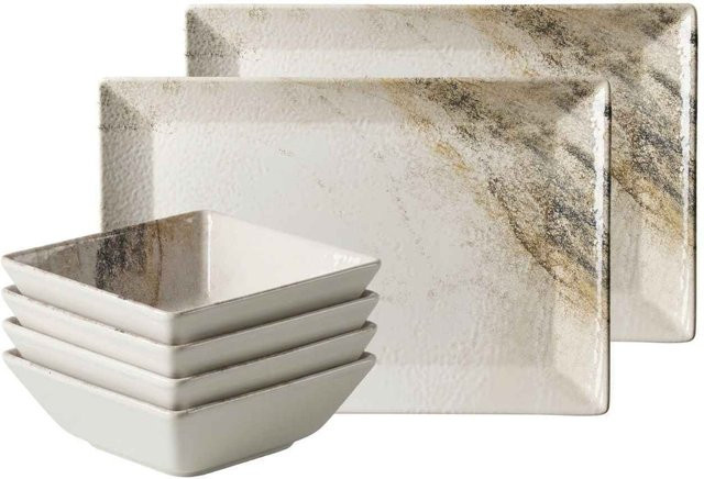 Ritzenhoff & Breker Platten- und Schalen-Set Arezzo aus Keramik, Weiß, 6er Set - Bild 1