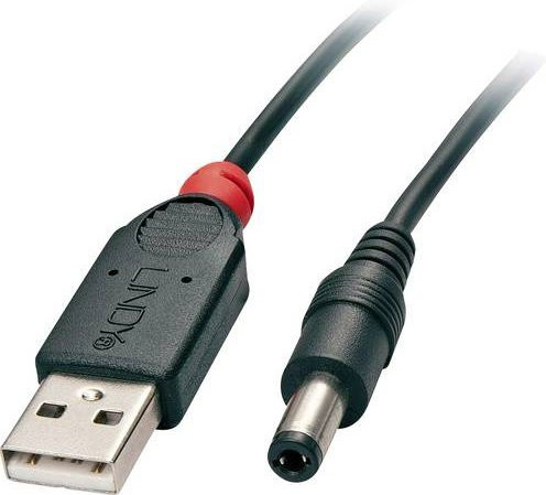 Lindy USB 2.0 Stromkabel mit USB-A Stecker und 5,5 mm DC Stecker, Schwarz, Länge: 1,50 m - Bild 1