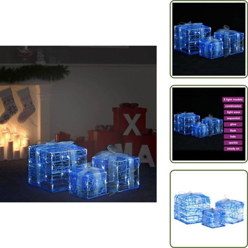 VIDAXL LED Geschenkboxen Set aus Acryl in Blau für die Weihnachtsdekoration, 3 Stück, modern und quadratisch - Bild 1