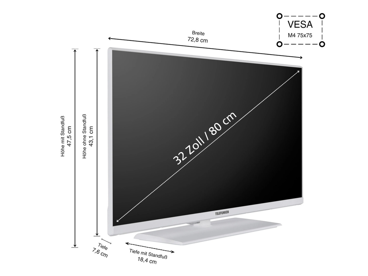 Telefunken LED Fernseher XF32N750M 32 Zoll Full HD mit Triple-Tuner, Weiß - Bild 2