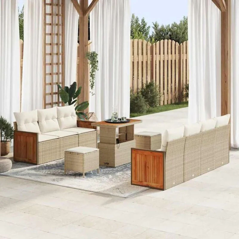 vidaXL Polyrattan Garten-Sofa-Set aus 10 Teilen in Beige und Creme, modulares Loungemöbel-Set mit Metallgestell, B/T/H: 90 x 55 x 71 cm - Bild 1