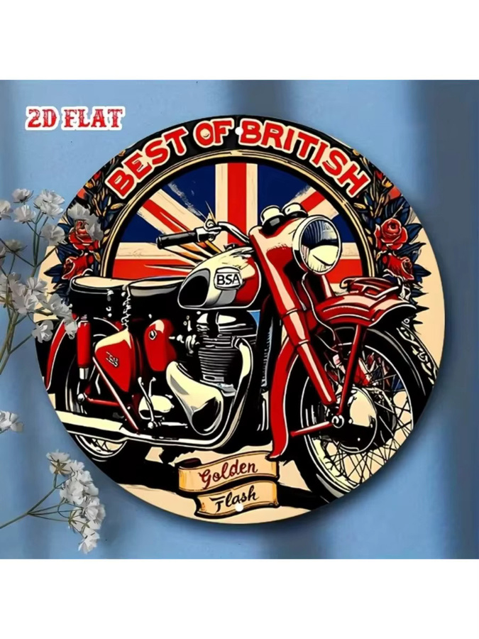 Vintage BSA Metallschild von CIFBUY mit Golden Flash und Union Jack Design in Gold und Multicolour, runde Wanddekoration, Durchmesser: 20 cm - Bild 7
