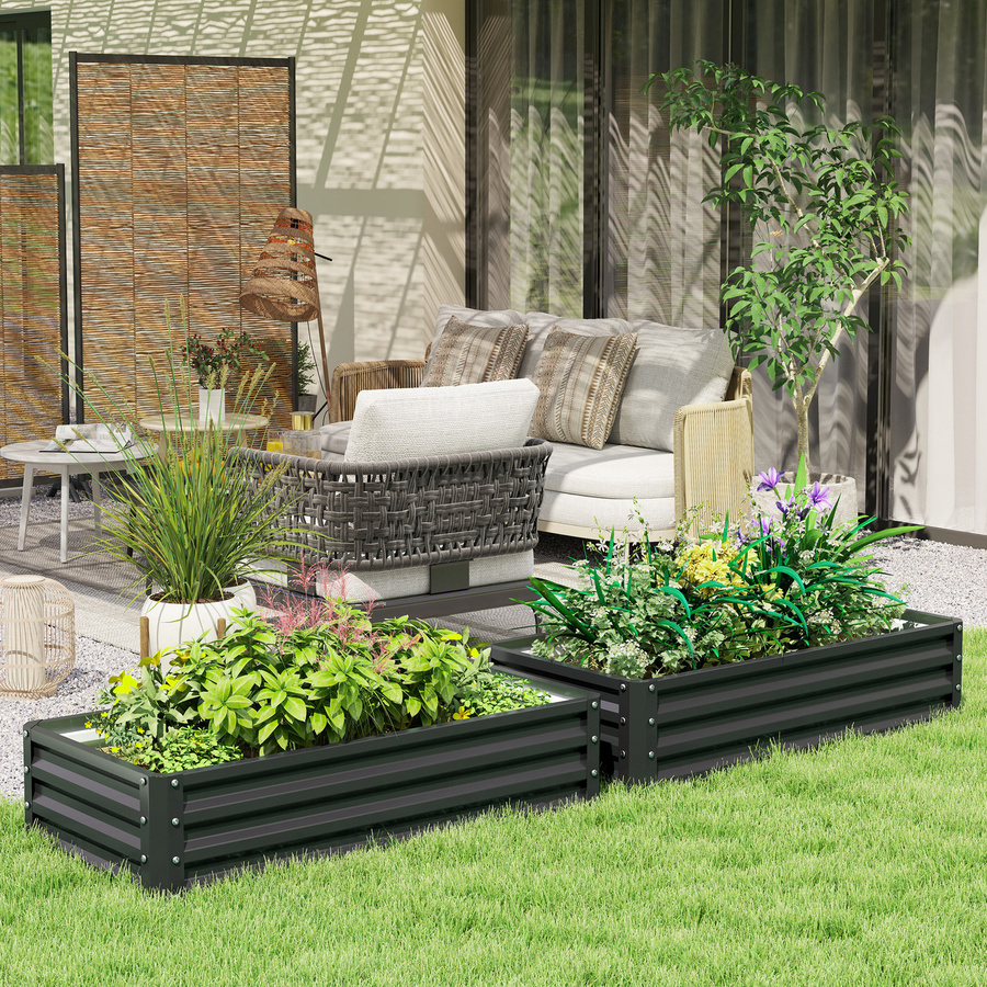 Outsunny 2er-Set quadratische Hochbeete aus verzinktem Stahl in Grau, B/T/H: 120 x 60 x 30,5 cm - Bild 2