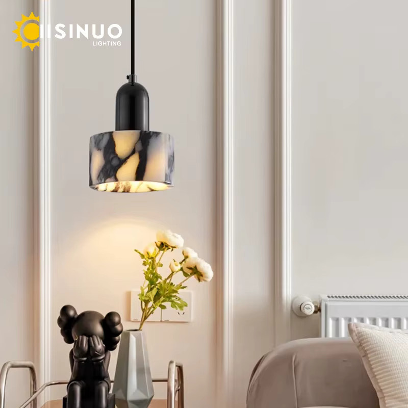 IISINUO Marmor-Pendelleuchte in Schwarz, verstellbare Hängelampe mit E27 Fassung für Wohnzimmer und Schlafzimmer - Bild 2