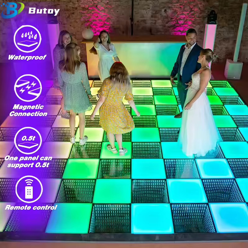 Professionelle RGB 3D Spiegel Stehleuchte mit DMX-Steuerung, LED Dance Effekt Panel Bodenfliese in Schwarz für DJ, Disco, Club und Party - Bild 4