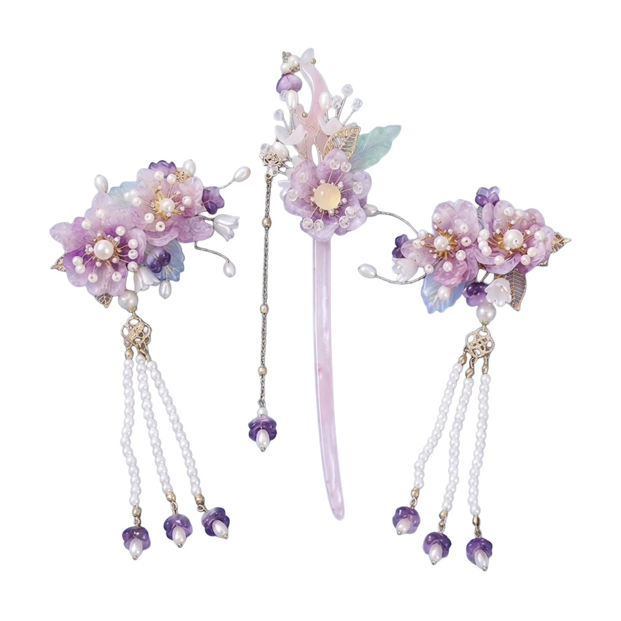 Haarnadel-Set Blumen-Quasten, Legierung, traditioneller chinesischer Stil - Bild 3