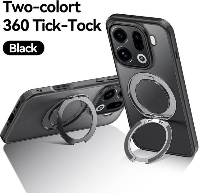 Stoßfeste magnetische Hülle für OPPO Find X9 und Find X9 Pro aus mattem PC und TPU mit drehbarem Metallring in Schwarz und Grau - Bild 1