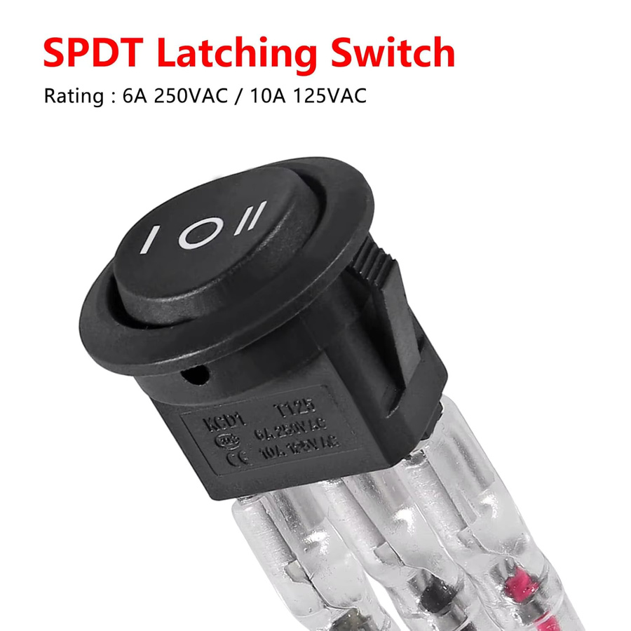 AOKIN 10er Set Wasserdichte 3-Wege-Rundwippschalter 12V Schwarz mit Kabeln, 3-Pin 3-Positionen EIN/AUS/EIN SPDT Kippschalter 6A/250V AC 10A/125V DC - Bild 3