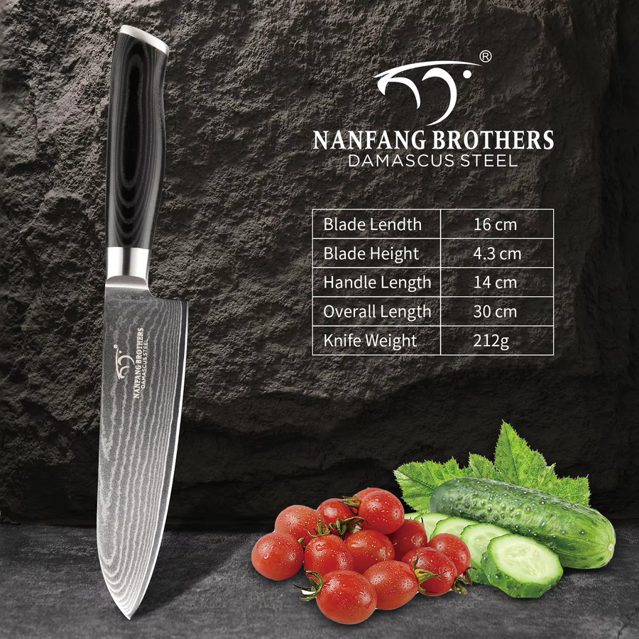 Katisun Santoku Messer aus Damast mit VG10 Klinge und Micarta Griff, 17,78 cm, Silber - Bild 4