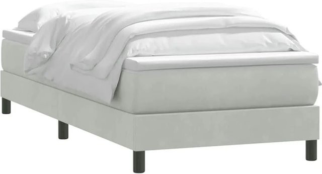 vidaXL Boxspringbett mit Matratze Hellgrau und Weiß, Samt, Hybrid-Design mit Taschenfederkern, B/T: 90 x 220 cm - Bild 1