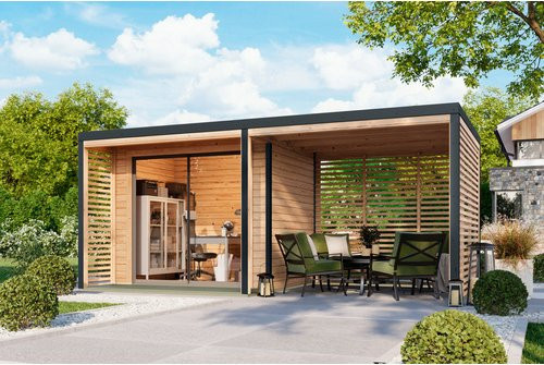 Karibu Gartenhaus Abelbeck in Braun mit Außenmaßen B: 276 cm, H: 231,5 cm, T: 276 cm - Bild 1