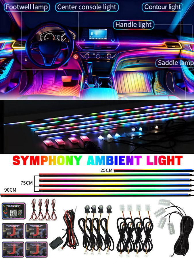 WUMFIRE RGB Symphony LED Ambientebeleuchtung für den Auto-Innenraum mit APP-Steuerung und Acryl-Lichtleiterstreifen in Multicolour - Bild 3