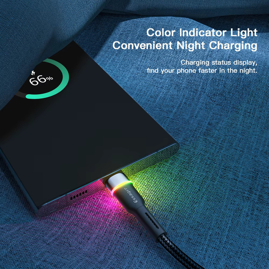 Essager USB C Kabel mit LED für schnelles Laden 3A, Typ C Datenkabel in Schwarz - Bild 3