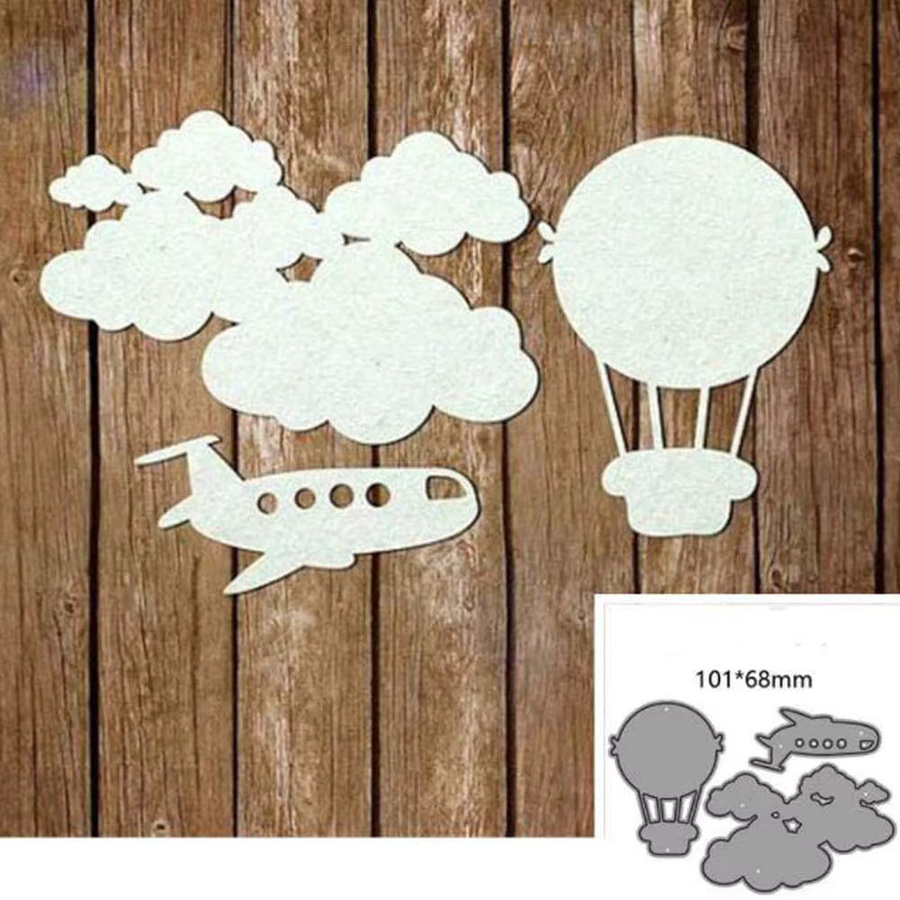 Metall-Schneidwerkzeug für Scrapbooking und Handwerk mit Wolken, Flugzeug und Heißluftballon Motiven in Silber/Grau - Bild 2