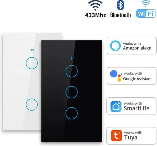 Szaoju Intelligenter WLAN-Touch-Lichtschalter aus Glas mit Tuya Smart Life App Kompatibilität, rechteckig, erhältlich in Schwarz oder Weiß - Bild 1