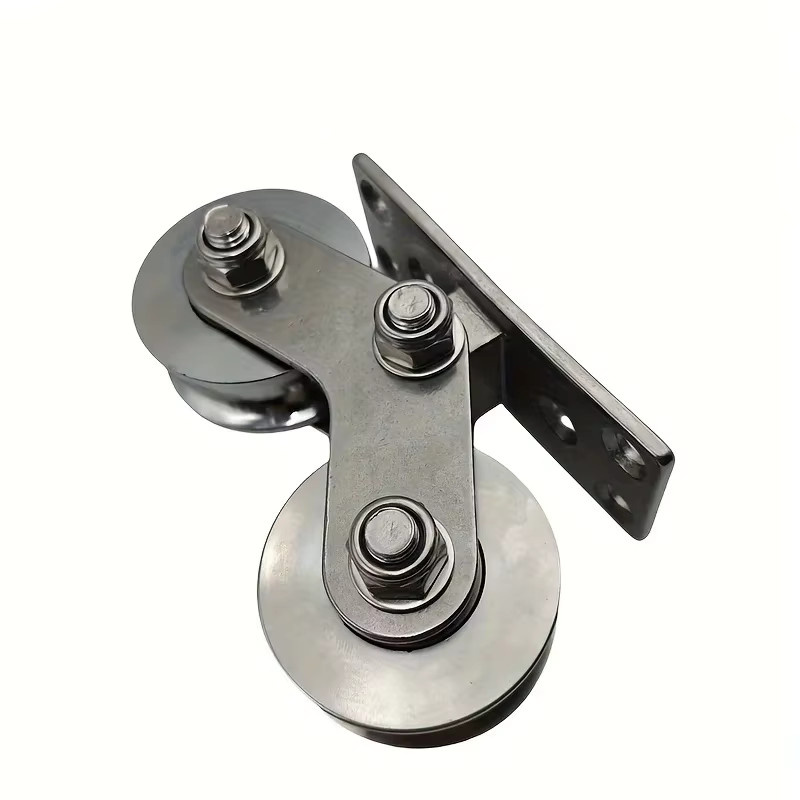 Doppelrad-Riemenscheibe aus 304 Edelstahl in Silber als hochbelastbare Führungsschiene-Rolle für U/V/H-Nuten - Bild 2