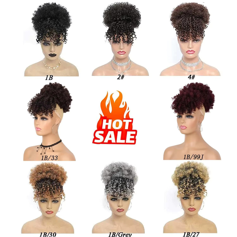 Synthetischer Afro Puff Kordelzug mit Pony, Kinky Curly Haarteil - Bild 6