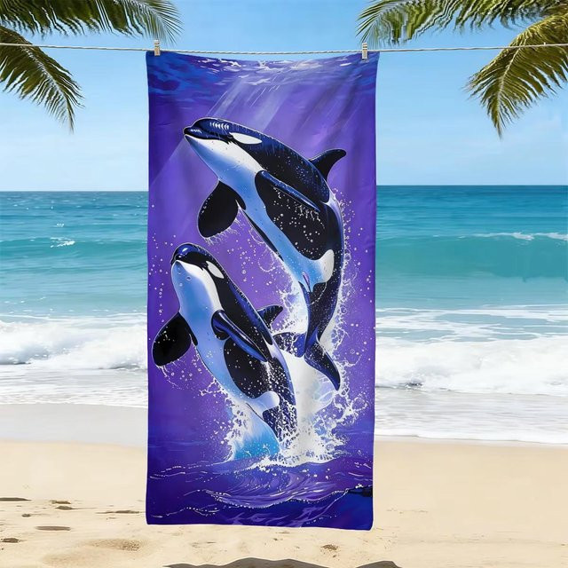 JMG Household Supplies Strandtuch Orca Schwertwal Meeres-Grafik aus Mikrofaser, Blau, B/H: 70 x 140 cm - Bild 1
