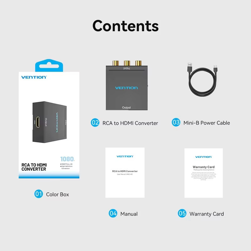 Vention HDMI zu AV Konverter und HDMI zu RCA Video-Adapter in Schwarz mit Mini-USB-Stromkabel für TV-Box, Projektor, Spielkonsole und PC - Bild 5