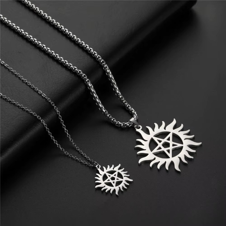 Cazador Halskette Sonnenrad Pentagramm Charm, Edelstahl, Silber, Unisex - Bild 3