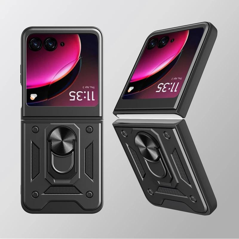 Stoßfeste Schutzhülle mit Ringständer für Motorola Razr 60 Ultra und Razr Plus in Schwarz und Transparent - Bild 2