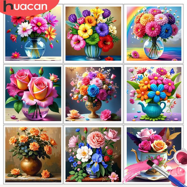 HUACAN Malen nach Zahlen, Blumenstrauß in Glasvase, DIY-Ölzeichnung - Bild 1