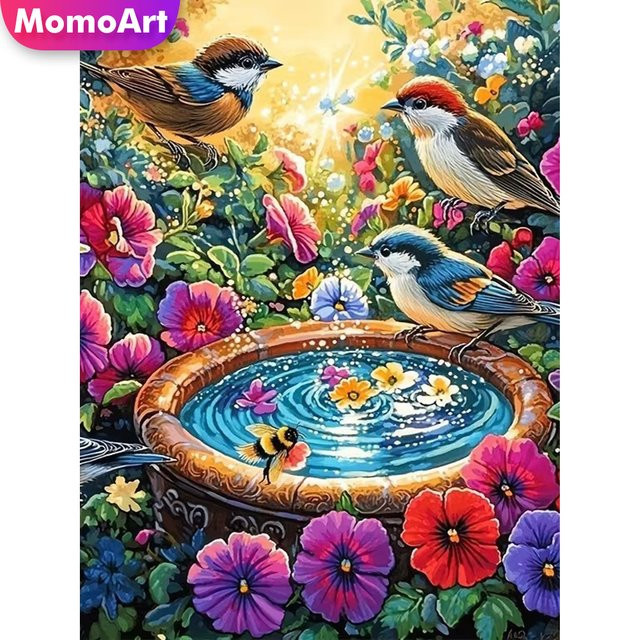 Momoart Diamant-Stickerei DIY Set mit Blumen- und Vogelmotiv für Erwachsene und Anfänger, Multicolour, B/H: 30 x 30 cm - Bild 1
