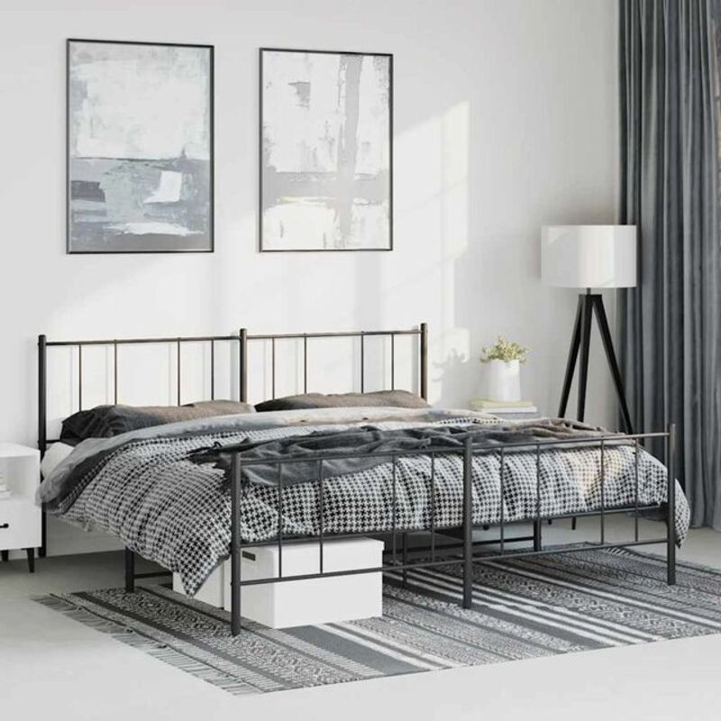 Vidaxl Metallbett im Industrial Design mit Kopf- und Fußteil, Schwarz, B: 183 cm, L: 213 cm - Bild 1