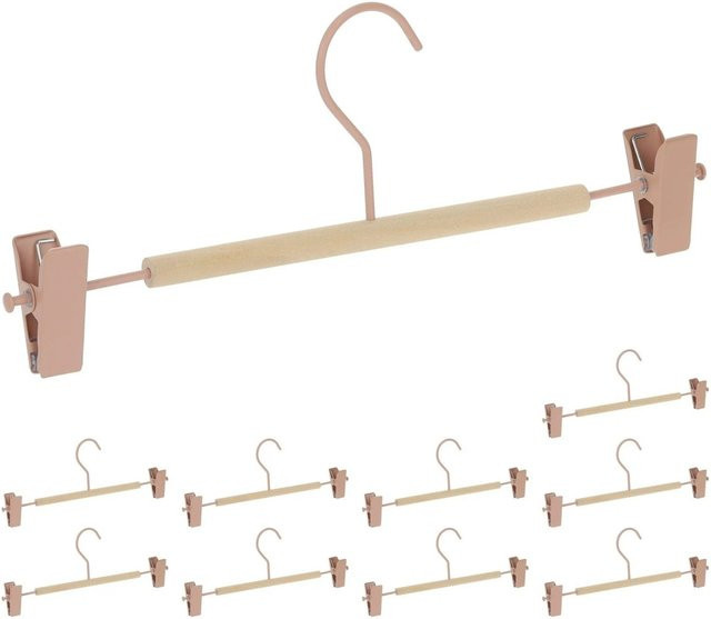 Relaxdays Hosenbügel 10er Set aus Holz und Eisen in Rosa und Natur, drehbar und breitenverstellbar, B/T/H: 30,5 x 11,5 x 3 cm - Bild 1