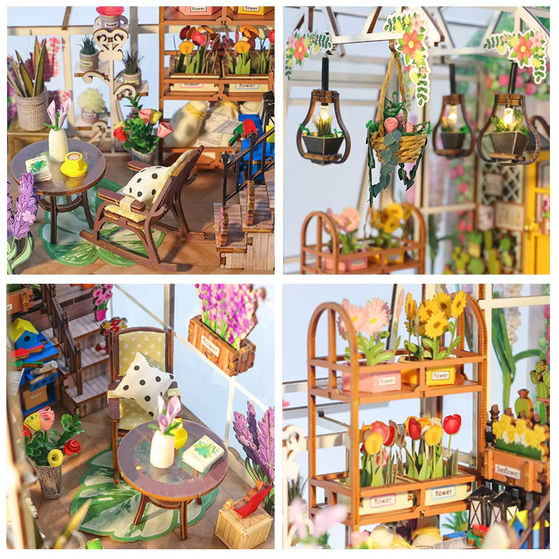 Battoom DIY Puppenhaus Miniatur-Bausatz aus Holz als Buchnischen-Einsatz mit LED-Beleuchtung - Bild 3