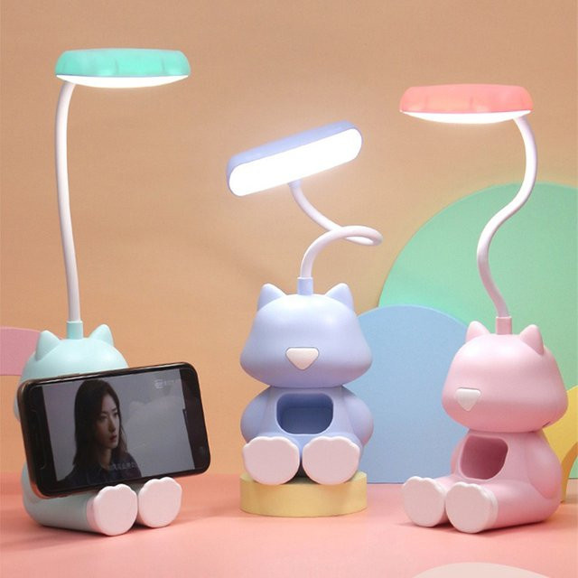 Lyfs LED Schreibtischlampe Katze mit Telefonhalter und RGB Farbanpassung, flexible Nachttischlampe für Kinder und Studenten, Kunststoff - Bild 1