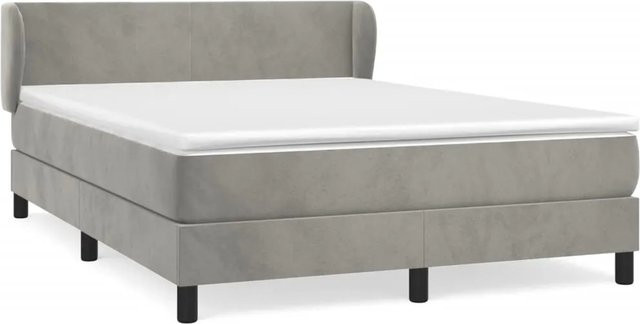 vidaXL Boxspringbett mit Matratze in Hellgrau aus Samt, Hybrid-Design mit Taschenfederkern, B/T/H: 140 x 190 x 88 cm - Bild 1
