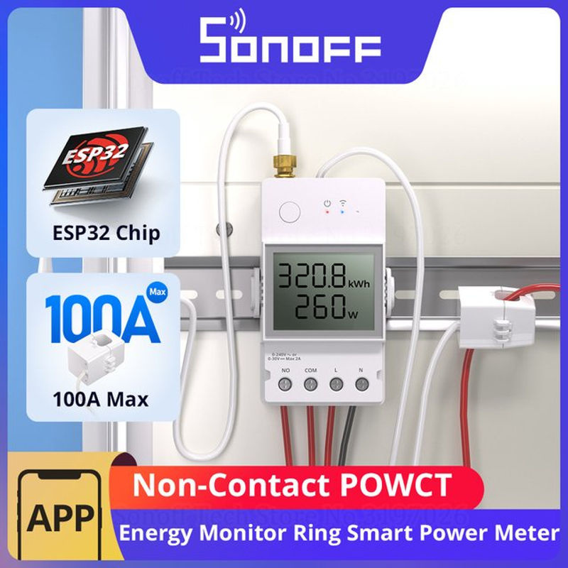 SONOFF POWCT Ring Smart Power Meter mit ESP32 Chip, berührungsloser CT 100A Energiemonitor und Schützsteuerung, kompatibel mit Alexa und IFTTT, Weiß - Bild 2