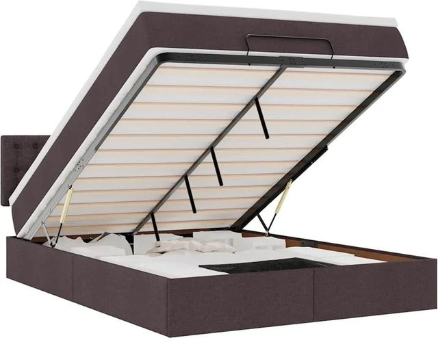 vidaXL Ottoman-Bett mit Matratze und LED-Unterbettbeleuchtung in Dunkelbraun, B/T: 140 x 200 cm - Bild 1