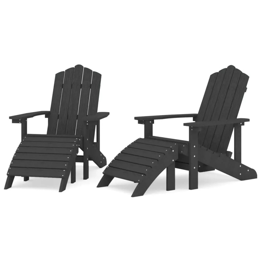 Furnicato Adirondack Gartenstuhl Set mit 2 Hockern aus HDPE in Anthrazit, B/T/H: 73 x 83 x 92 cm und Hocker B/T/H: 45 x 44 x 36 cm - Bild 2