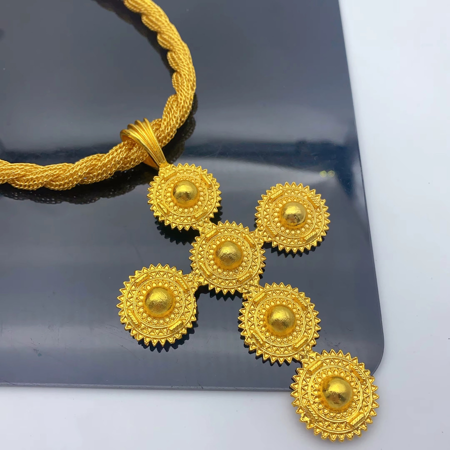 XUHUANG Halskette mit Kreuz Anhänger, 24K vergoldet, Unisex - Bild 3