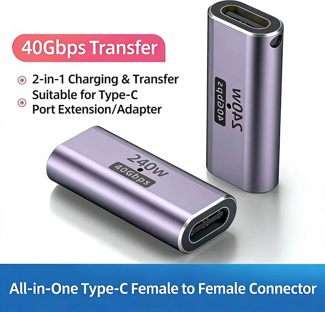 NNBILI USB-C-zu-USB-C-Adapter mit PD 240W und 40Gbps für 8K Video, kompatibel mit Thunderbolt 4 und Thunderbolt 3 sowie MacBook Pro und Air - Bild 1