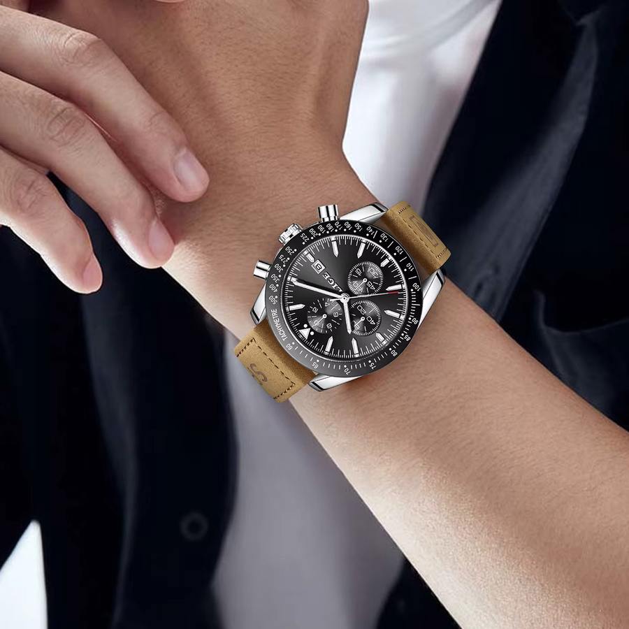 LIGE Chronograph, Quarz, Silikon, Schwarz, Herren - Bild 3